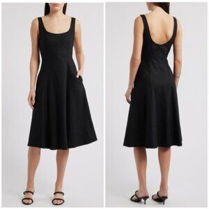 VINCE Linen Blend Scoop Neck A Line Dress in Black XL